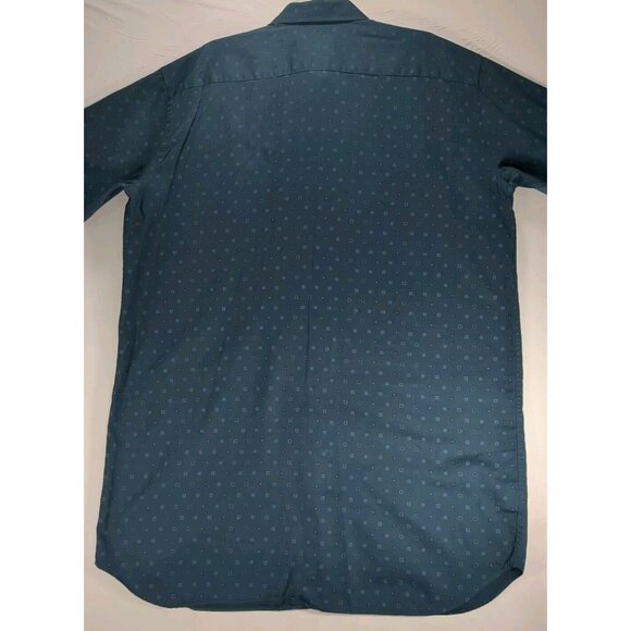 FUBU The Collection Mens 17.5 38/39 Blue Button Down Square Print Dress Shirt - Picture 2 of 11